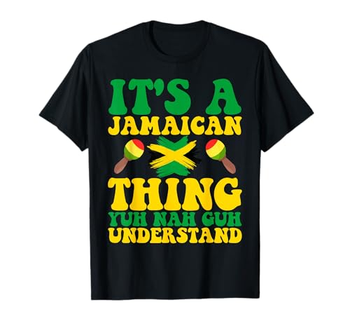 ITS A JAMAICAN THING DESIGN JAMAICA OUTFIT Jamaican Roots T-Shirt - Unisex Adults - Black - Small - Short Sleeve - Cotton 65% Polyester 35% - Novelty - Humor - Casual - All Seasons