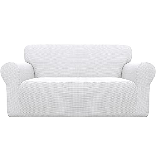 Image of Easy-Going Stretch Oversized Loveseat Slipcover 1-Piece Sofa Cover Furniture Protector Couch Soft with Elastic Bottom for Kids Polyester Spandex Jacquard Fabric Small Checks Snow White