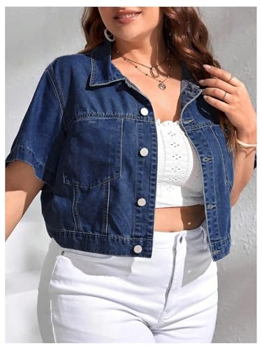 Verdusa Women's Plus Size Button Front Denim Jacket Summer Streetwear Crop Tops with Pockets3