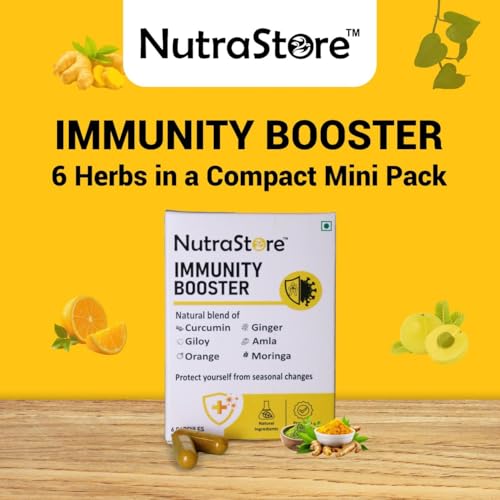 Image of NutraStore Immunity Booster Men & Women | 6 Veg Capsules (Pack of 2) | Vegetarian Immunity Support Capsules | Curcumin, Giloy, Amla, Moringa, Ginger, Orange & Piperine | Natural Defense Support