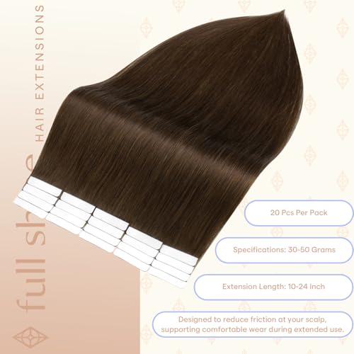 Image of Full Shine Human Hair Extensions Tape in, Hazelnut Brown 16 Inch | 50g 20PCS, Soft Invisible Remy Tape in Extensions Human Hair Natural Straight Long-Lasting Styling for Women Add Volume