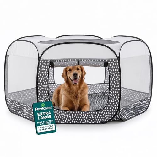 Image of FurHaven Soft-Sided Dog & Cat Playpen, Portable Foldable Indoor & Outdoor Pet Playpen with Mesh Windows & Zippered Door, Gray Pebbles, Extra Large