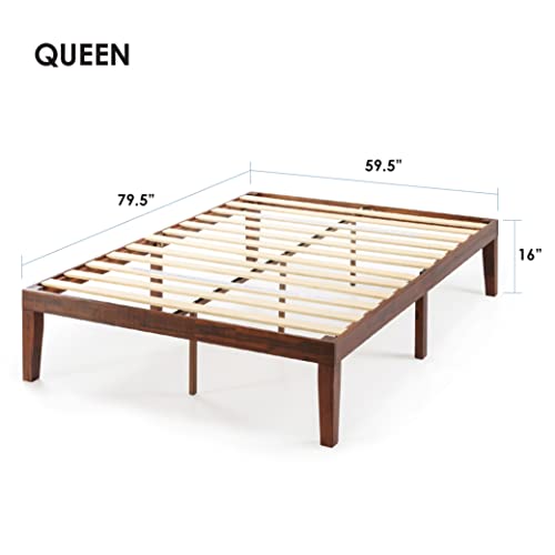 Mellow Naturalista Classic 16 Inch Solid Wood Platform Bed with Wooden Slats, Espresso, Queen