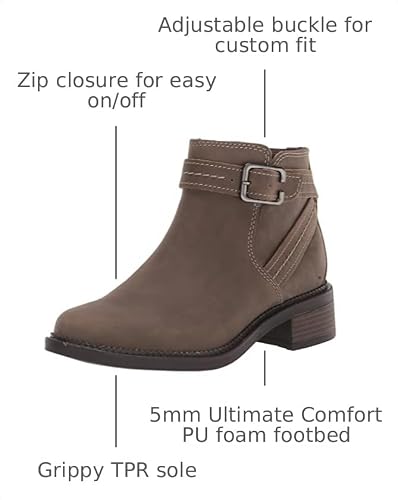 Clarks Clarks womens Maye Strap Ankle Boot, Dark Taupe Leather, 5.5 US