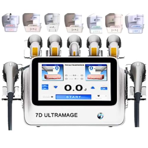GNbow Máquina de Belleza de Tetaje de la Piel del Elevador de la Cara 7d Hifu, Estiramiento Corporal para Estiramiento de la Piel Máquina Hifu 2 Manijas con 7 Cartuchos