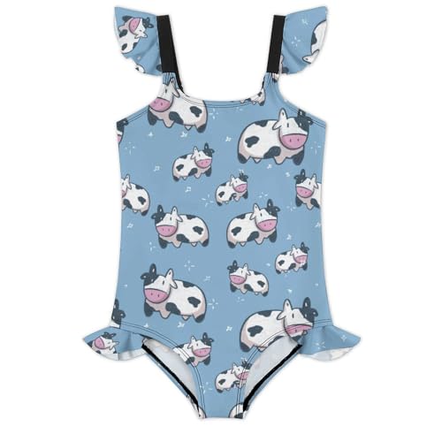Image of Girls One Piece Swimsuit Cute Alpacas Hearts Stars Ruffles Swimwear Bathing Suits 3-12 Years