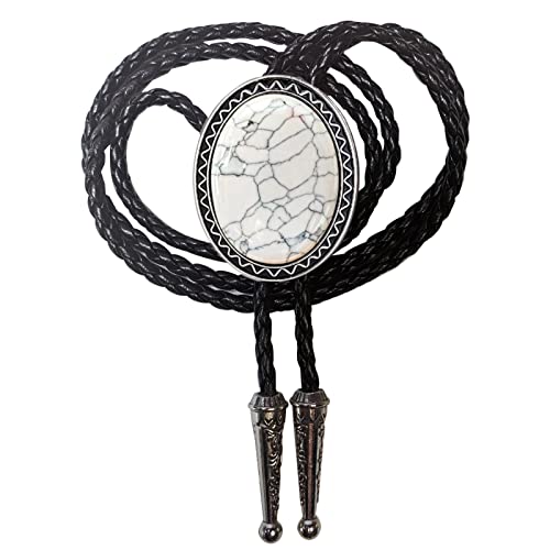 Image of Turquoise Agate Granite BOLO Tie for Men Women Leather Wedding Necklace Western Cowboy Necktie