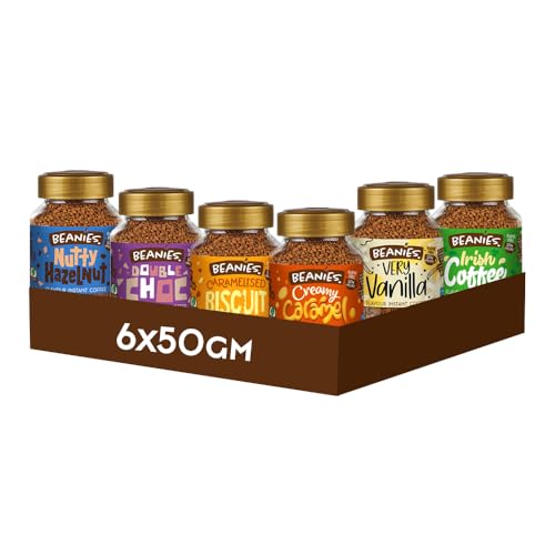 Beanies Classic Starter Pack Signature Flavoured Instant Coffee Combo 6 x 50g 300g - Sugar Free Low Calorie Coffee Vegan Friendly Freeze Dried Premium Taste Easy to Brew