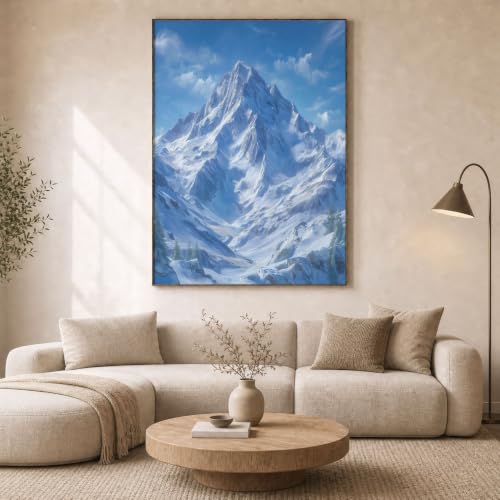 Tableau bleu blanc montagnes glaciers réaliste sur toile sans cadre pour décoration 60x90cm