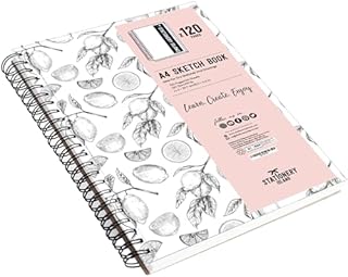 STATIONERY ISLAND A4 Sketchbook, 130gsm Cartridge Paper Sketch Book A4, Spiral Bound Sketch Pad A4, Art Drawing Book for Sketching, Illustration, Portrait Drawing, 60 Sheets / 120 Pages