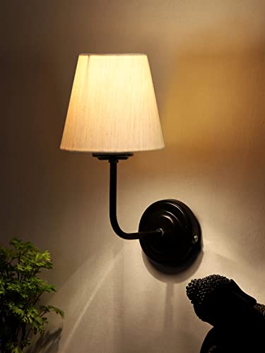 Image of Wall Sconce Wall Lamp (H-10 Inches, Beige) for Living Room /Bedroom, Hall, Study, Kids Room, Home Office, Balcony Decor | Black Metal Finish, Modern Indoor Wall Light Night Ambient Lighting