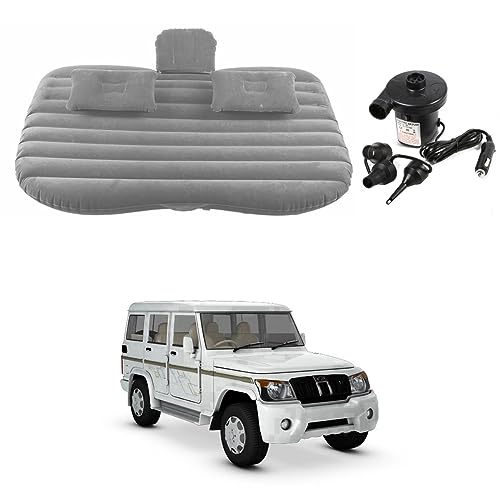 Image of Oshotto Multifunctional Car Travel Bed Mattress with Two Air Pillows, Car Air Pump Compatible with Mahindra Bolero (Grey)