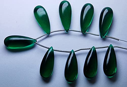 Quartz tourmaline verte chrome 10x25mm, taillé en gouttes lisses d'exception