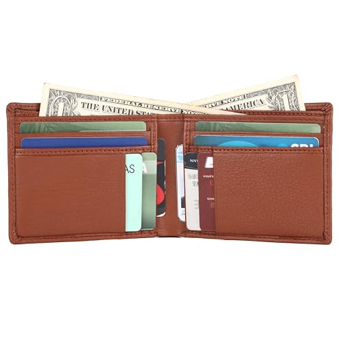 Genuine Leather Wallet for Men | Bi-Fold RFID Blocking Wallet Handcrafted I Multiple Credit/Debit Card Slots……, Tan N, American, MW040BL3