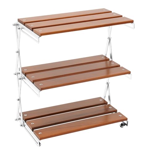 banborba Folding Camping Table Storage Rack 3-Tier Natural Wood Desktop Organizing Rack Multi-Function Storage Shelf for Indoor Outdoor Picnic BBQ Party