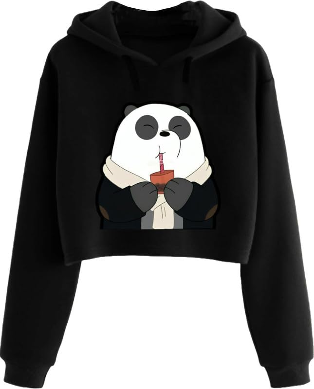 Panda Meme Crop Hoodie Sweatshirt Women Casual Stylish Latest White Black Pink Lavender Beige Girl Cute-image-14