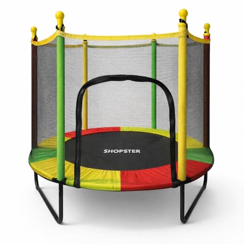 Image of Shopster 55 inch Kids Silent Trampoline with Safety Enclosure Net & Spring Pad, Indoor & Outdoor Powerful Loading Capacity for Children