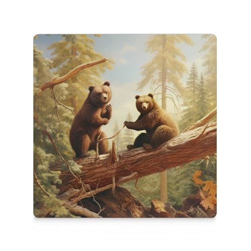 Dessous de verre absorbants céramique liège avec ours mignon 9.4cm