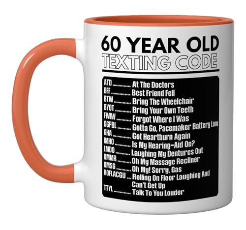 Mug cerámico cumpleaños 60 años 11 oz naranja y blanco miniatura 1