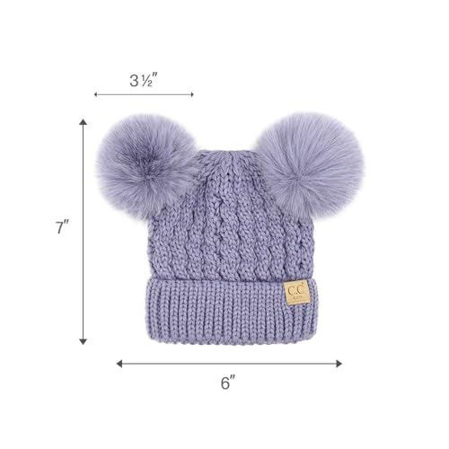 C.C Kids' Cable Knit Double Pom Beanie for Kids - Comfortable Soft Warm Children Youth Skully Hat with Pom4