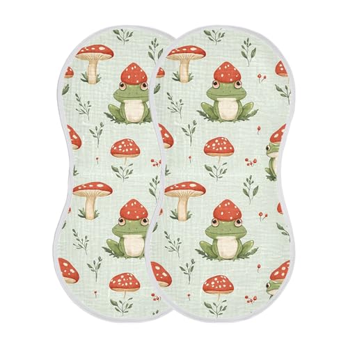 Frog and Mushroom Baby Burp Cloths, Cotton Soft Absorbent Burp Cloth, Baby Bib Cloths Spit Up Rags for Newborn Boys Girls, 1 Pack, 22”x11”2