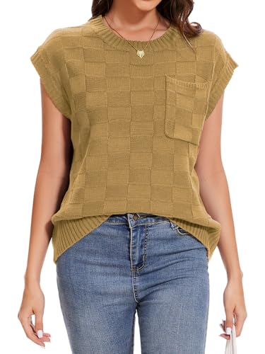 Image of Dimur Womens Sweaters Sleeveless Summer Tank Tops Casual Knit Sweater Vest Crewneck Loose Fit Pullover 2025