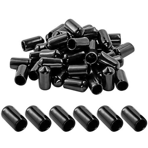 50-Pack Rubber Vinyl Flexible End Caps – 1/8 Inch (3mm) Black Screw Thread Protectors & Tube Covers, For Pipes, Rods, Hooks & Cables