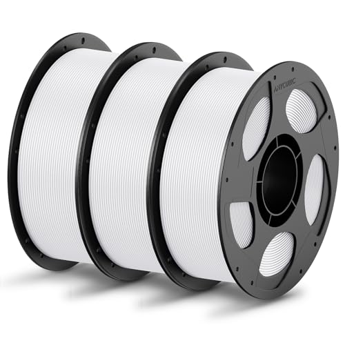 ANYCUBIC PLA Filament 1.75mm Bundle 3KG, 3D Printer PLA Filament 1.75mm Dimensional Accuracy +/- 0.02mm, 1KG Reusable Spool (2.2 lbs), 3KG White 3*1kg Pla White