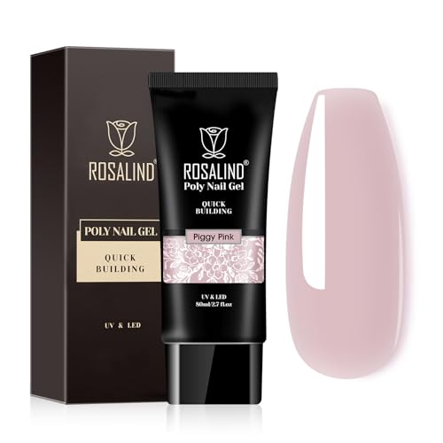 ROSALIND Uñas de Gel Rápido Extensión, 80ml Piggy Rosa UV LED Poly Nail Gel para Uñas, Poligel para Principiantes, Profesionales y Salón de Manicura