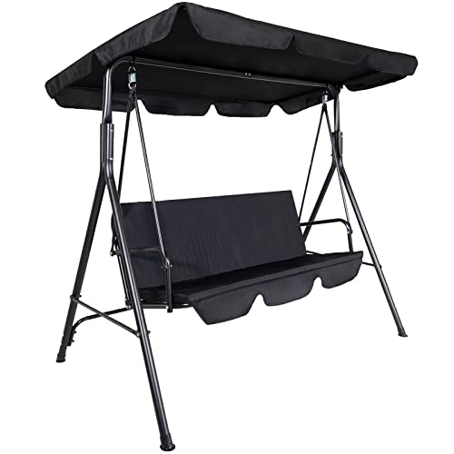 Luckyberry Swing Chair 3 Person Outdoor Canopy Swing Porch Swing With Removable Cushion And Convertible Canopy Swing Glider For Patio, Garden, Poolside, Balcony(Black #TOP1