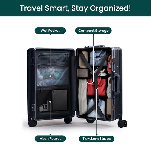 Image of Nobl Travel Zipperless Check In Suitcase - Aluminum Frame, Check In luggage 30.2x20x12 Airline Approved by Noble Travel - Unbreakable Polycarbonate Shell - Dual TSA Locks - Jet Black