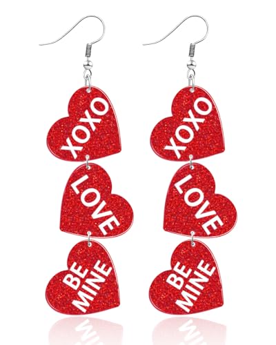 Nylry Valentines Earrings for Women Acrylic Heart Dangle Earrings LOVE Cute Earring for Valentines Outfits Accessories Gifts Red Valentines day Jewelry Gifts-red