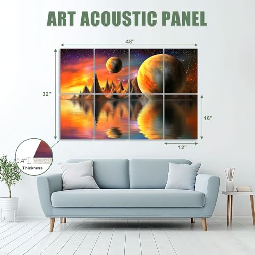 8 Pack Paneles Acústicos Decorativos de Arte con Absorción de Sonido en Paisaje Espacial Lunar, Planetas Gemelos y Montañas en Pared, Autoadhesivos para Estudios de Grabación y Oficina 48"x32" miniatura 2