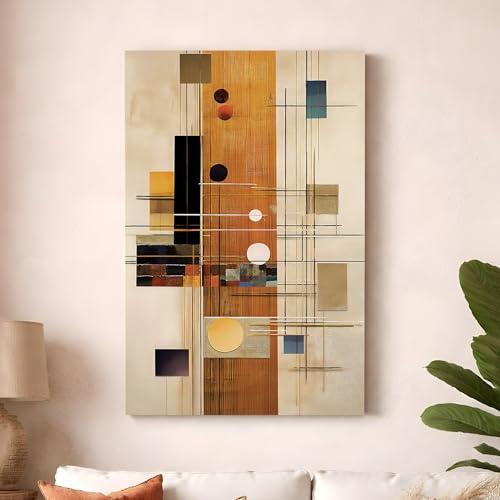 Image of Modern Abstract Stretched Canvas Painting For Living Room | Multicolor Urban Grid Stretched Canvas Wall Art For Livingroom Home Decor, Bedroom, Hallway's, Office, Hotel - 56x86 cm