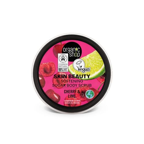 Organic Shop Cherry & Sugar Softening & Exfoliating Body Scrub, 100% Vegan & Organic, Daily Exfoliant, Detox & Moisturizer, Body, Face, Hand & Foot, Intensive Care & Skin Toning. 250ml.