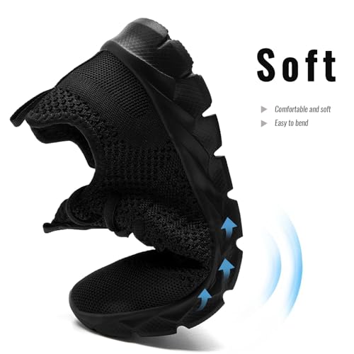 Image of Men Running Shoes Tennis Walking Slip On Fashion Sneakers Black Size 9.5 | for Gym Lightweight Breathable Mesh Sport Shoes