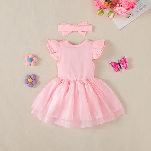 Baby Girls Tutu Dress Infant Ruffle Sleeve Bodysuit Newborn Solid Tulle Skirt Sets Butterfly Headband Romper Outfit3