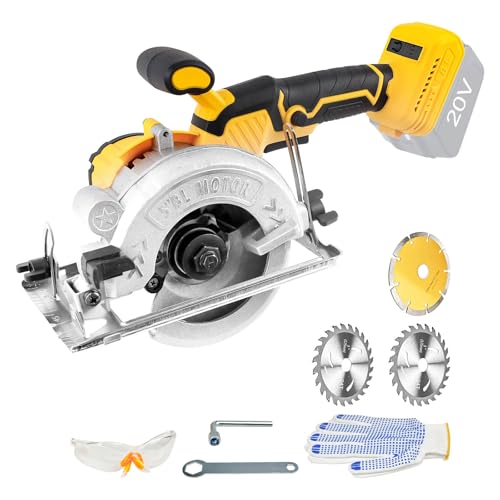 Cordless Circular Saw for Dewalt 18V/20V Battery, 6200RPM Professional 5 Brushless Circular Saw with 3 Blades, 0-45° Cutting Angle for Wood Plastic Tile Cut (No Battery)