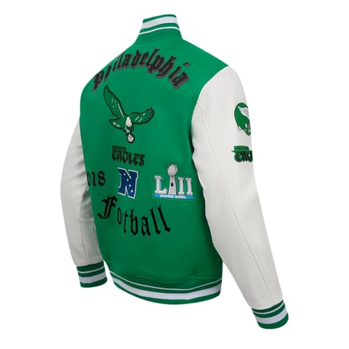 Pro Standard Mens NFL Philadelphia Eagles Old English Varsity Jacket Kelly Green/White L - Image 4