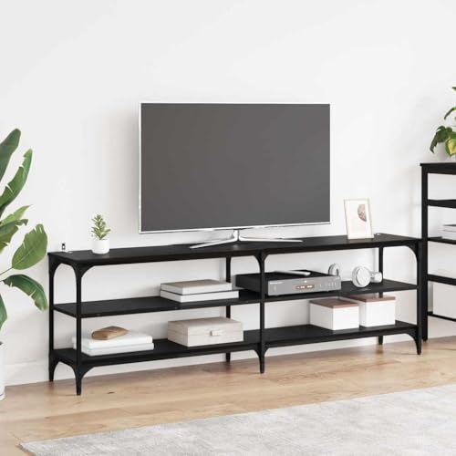 Meuble TV Moderne 160 cm en Chêne Noir Rustique avec Étagères, Meuble de Salon et Bureau en Bois d'Ingénierie Fer, Rangement Télé Déco, Design...