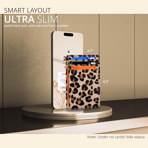 Image of Oak Leathers Leather Slim Minimalist Wallet for Men & Women RFID Front Pocket Leather Card Holder Wallets (Small Leopard)