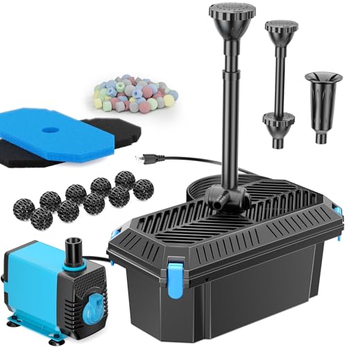 Antfraer Pond Filter with Pump Kits, Pond Filters for Outdoor Ponds Built In 660GPH Pond Pump, Pond Filter Box Suitable for Garden, Fountain, Pond, Animal Sink, Waterfall, Aquarium-Corded Electric