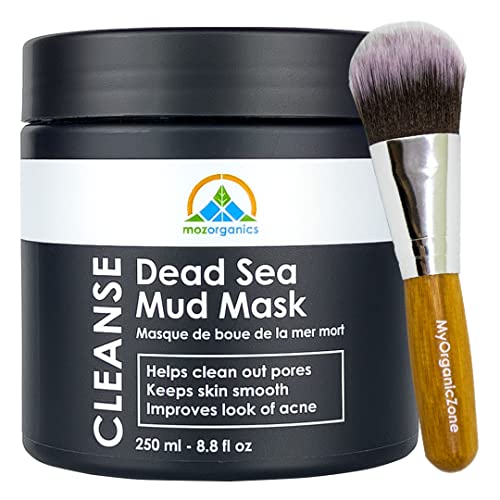 Dead Sea Mud Mask with Brush- Face & Body Deep Pore Cleansing, Acne Treatment, Anti Aging & Anti Wrinkle, Organic Facial Clay Mask for Smoother and Softer Skin (250g./8.8oz.) (Single+Brush)