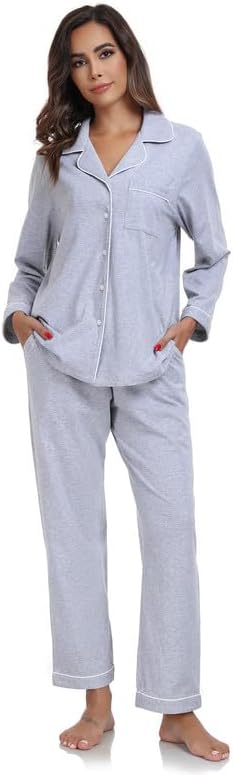 ANLIQI 100% Cotton Pajamas for Women Button Down Pajamas Long Sleeve Top & Pant Sleepwear Loungewear Pj Set with Pockets - Image 6
