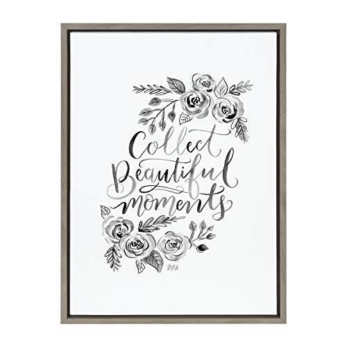 Kate and Laurel Sylvie Collect Beautiful Moments Framed Canvas Wall Art by Valerie McKeehan of Lily and Val, 18x24 Gray, Beautiful Black and White Home Decor