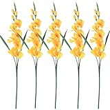 KDAMGOQE Gladiolus Flores Artificiales 5pcs 25.6 Gladiolo Realista de Tallo Largo con 3 brotes y 7 Flores para Bodas en casa, gladiolo Amarillo