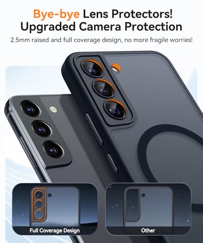 Image of CANSHN Designed for Samsung Galaxy S22 Case [Full Camera Protection] [Compatible with MagSafe] Translucent Matte Shockproof Protective Phone Cover 6.1 Inch - Black