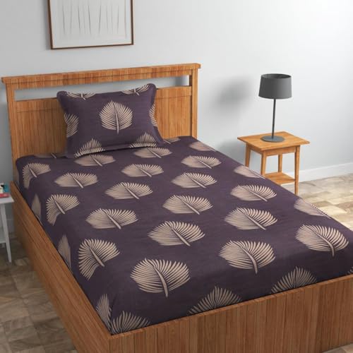 Image of Pure Cotton 220tc Flat Single Printed Bedsheets for Summer Breathable | Wrinklefree (Size-60 X 90 Inch or 228 x 152 cm) with 1 Pillow Covers (Size-17 X 27 Inches, Light Purple & White)