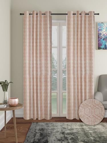 Image of Cortina Striped Light-Filtering Polyester Curtains 7 feet Long Set of 2 for Door [ Opacity: 50-60%, Color: Brown, Knitting Foil Curtains -160 GSM ]