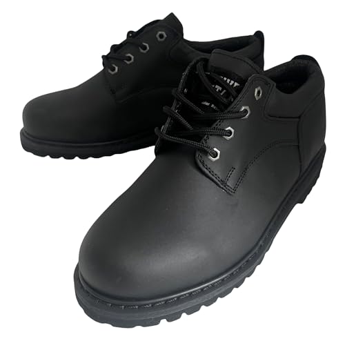Men's Work Boots Black Leather 4" Slip and Oil Resistant Lace Up Work Shoes2
